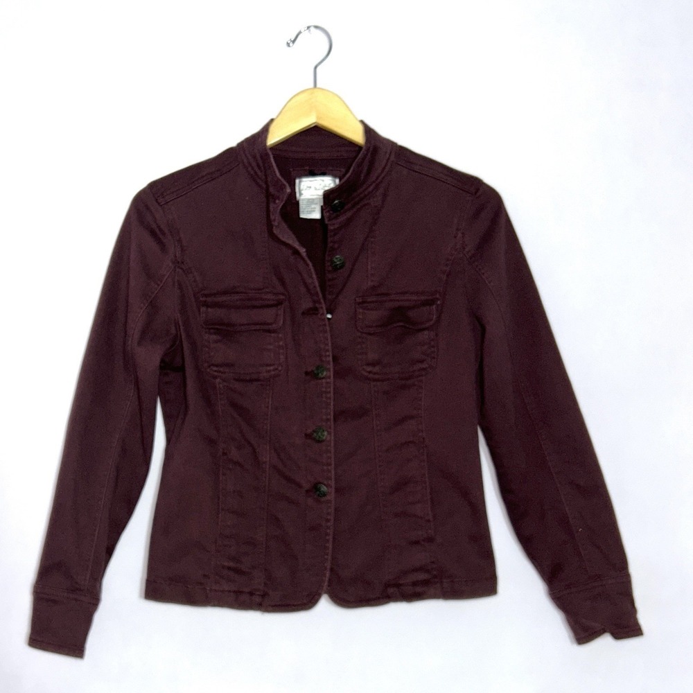 Live A Little LAL Woman's Utility Jacket Medium Petite Button Cotton Wine Color - Picture 9 of 15